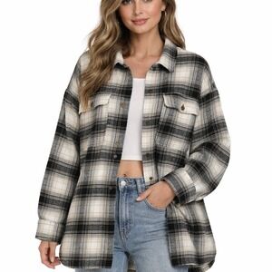 Banana Republic Plaid Flannel Shirt Jacket Womens XL Oversized Longline Shacket